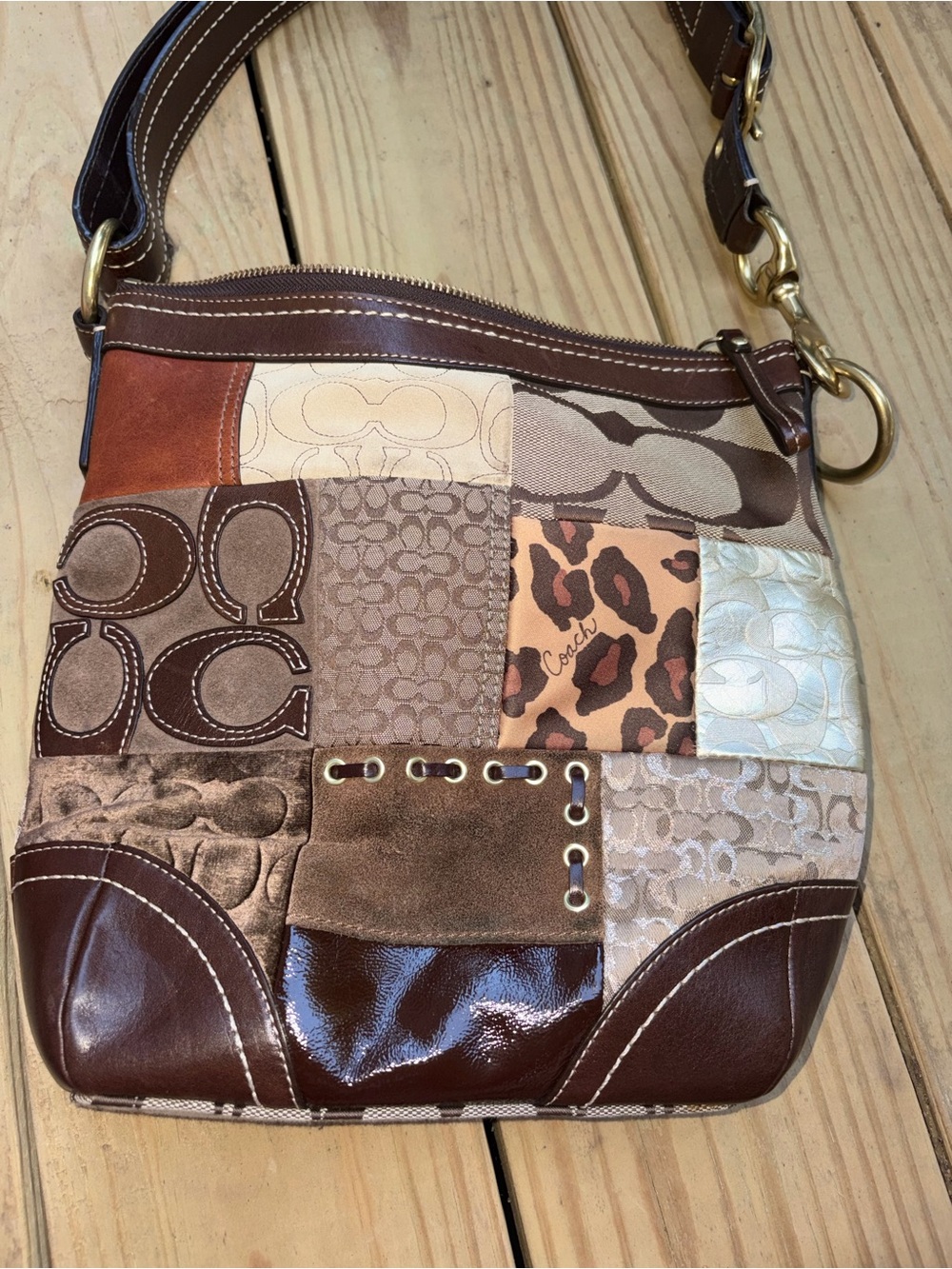 Coach Patchwork Brown Multi-Color Women’s Shoulder Bag - Picture 10 of 15
